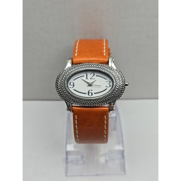 Coldwater Creek Oval White Dial Orange Leather Strap Watch Womens New Battery - Picture 1 of 11